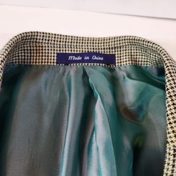 ALAN Flusser 44L Brown Houndstooth 2-Button Blazer Sport Coat Suit Jacket Silk - Picture 4 of 12